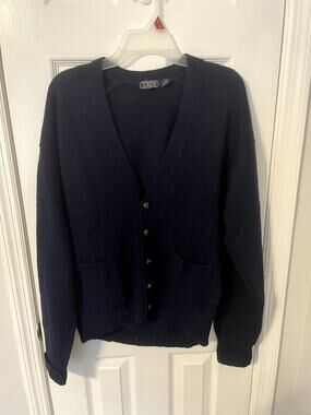 100% Shetland Wool Vintage Crew Grandpa Cardigan Sweater